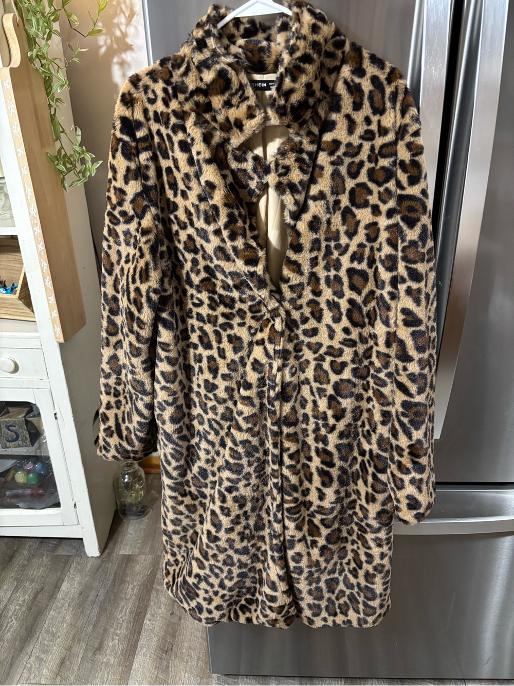 SHEIN Leopard Print Faux Fur Teddy Coat in Brown and Black
